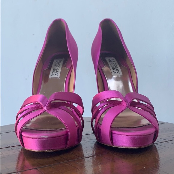 Badgley Mischka Pink Satin Strappy Party Heel 7 - Picture 2 of 6
